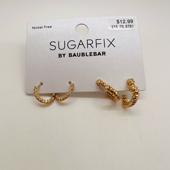NWT BaubleBar Sugarfix Hoop Earrings: Heart Shaped and Cubic Zirconia Huggies - Picture 3 of 9